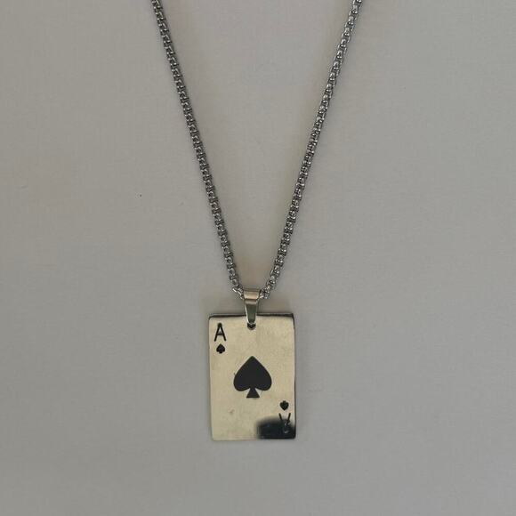 Y2K Silver Tone Ace of Spades Necklace 22" Chain Unisex Statement Punk New - Picture 4 of 8
